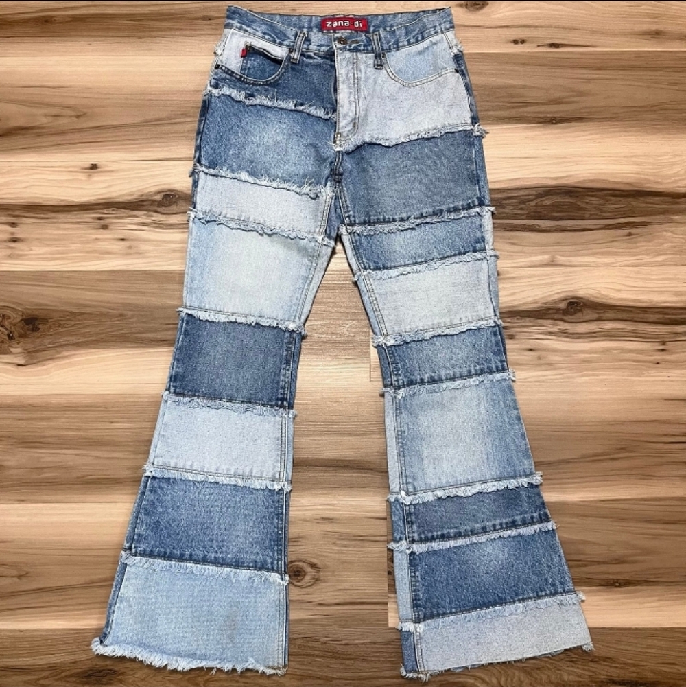 Zara Women's Blue Patchwork Flare Jeans